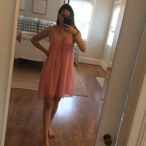 Pink and tan flowy mini dress, racerback